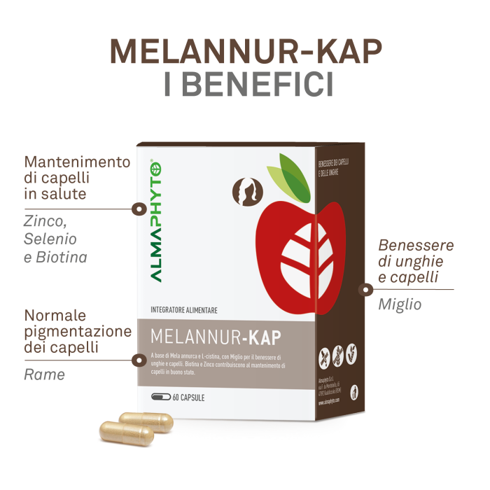 Vantaggi MELANNUR-KAP: capelli più resistenti e luminosi con estratto di Melannurca campana - ScegliNatura